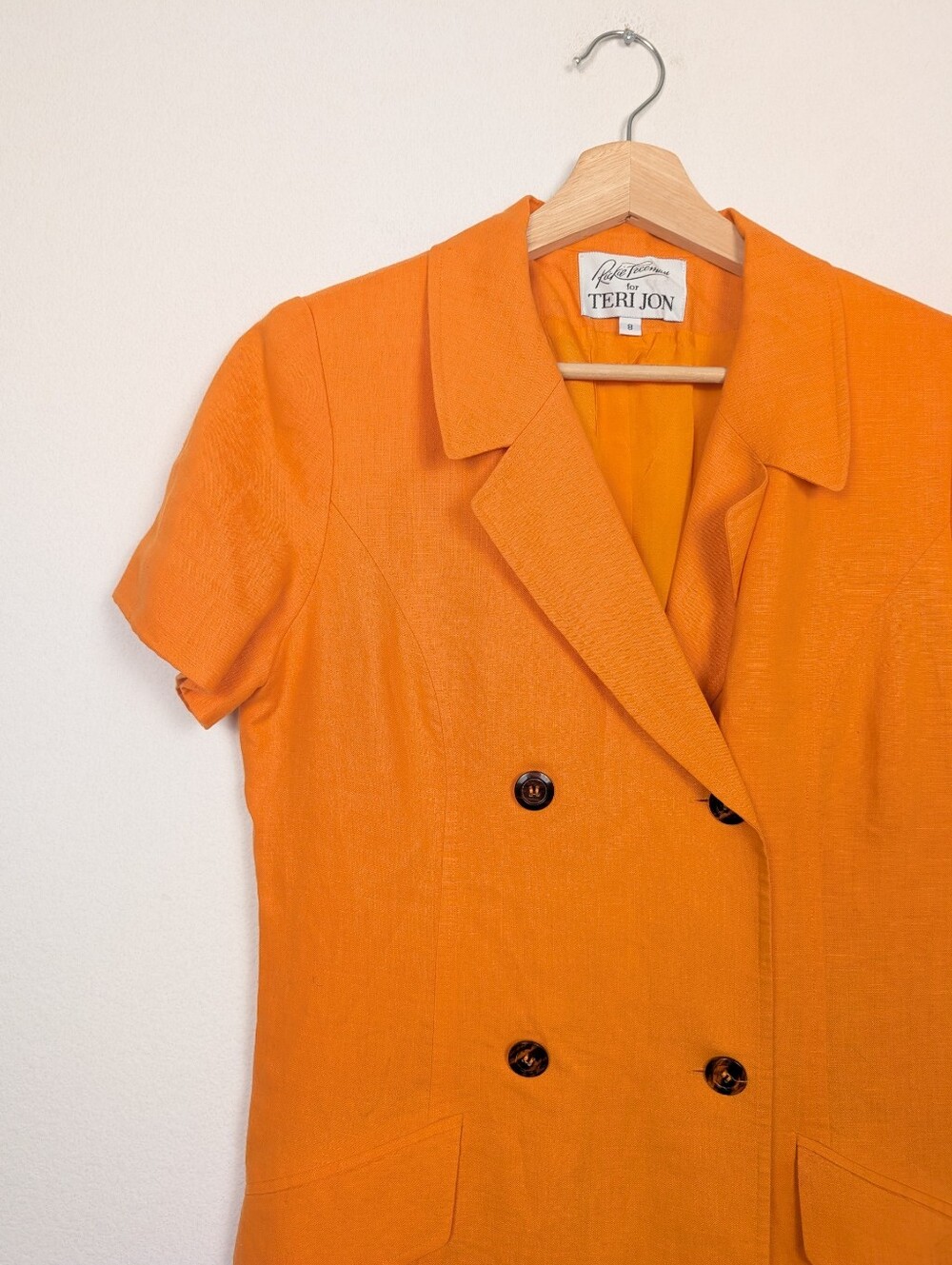 Rickie Freeman for Teri Jon Orange Linen Double Breasted Midi Dress Size 8 - Picture 5 of 9